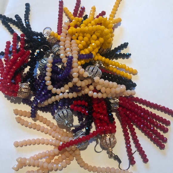 Peach/Silver Crystal Tassel Earrings (Han… - Picture 13 of 15